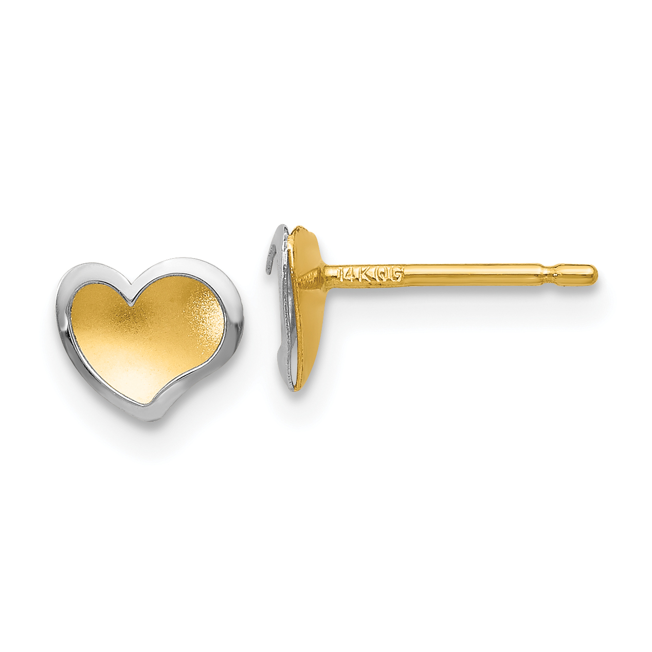 14k Two-tone Polished and Satin Heart Post Earrings (YE1733)