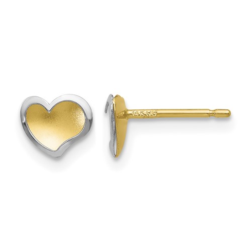 14K Two-tone Polished and Satin Heart Post Earrings