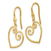 14K Fancy Scrolled Heart Dangle French Hook Earrings view 2