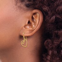 14K Fancy Scrolled Heart Dangle French Hook Earrings view 3