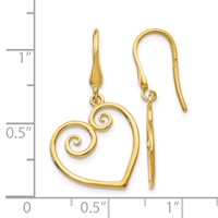 14K Fancy Scrolled Heart Dangle French Hook Earrings view 4