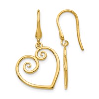 14K Fancy Scrolled Heart Dangle French Hook Earrings view 1