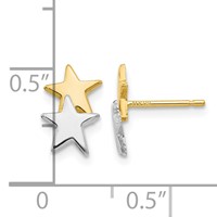 14K and White Rhodium Polished Two Stars Post Earrings view 4