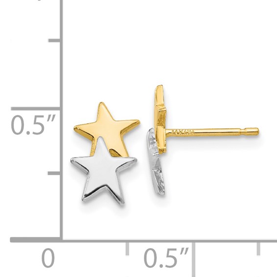 14k and White Rhodium Polished Two Stars Post Earrings