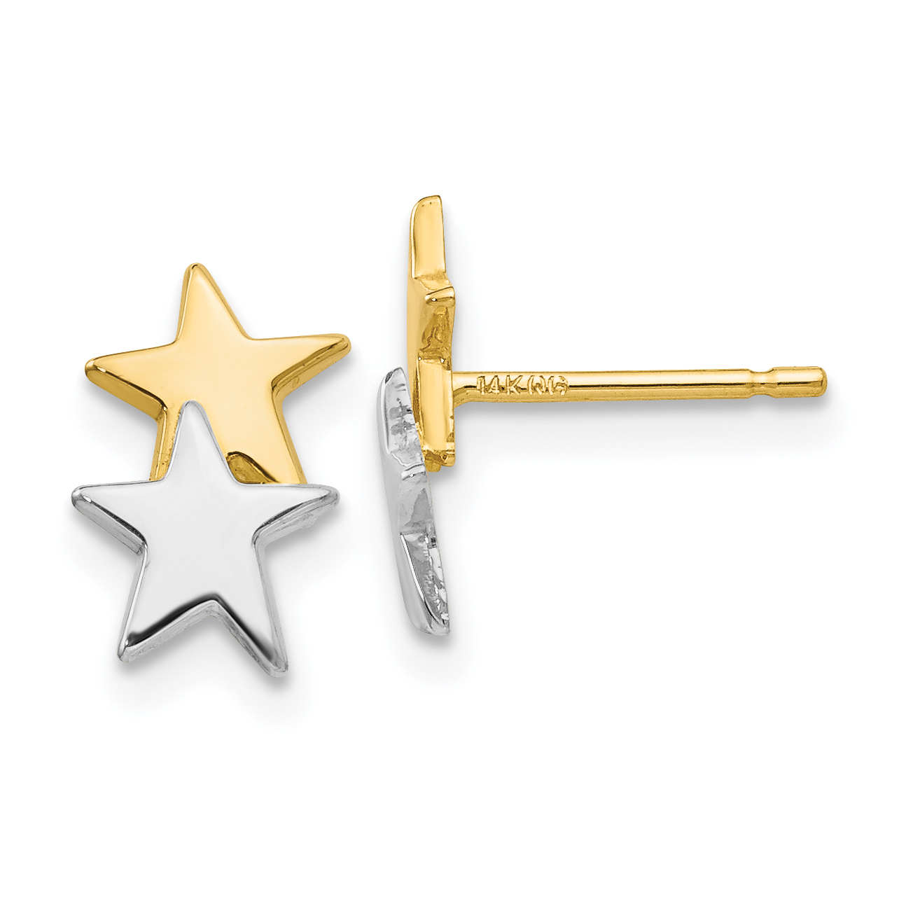 14k with Rhodium Polished Star Post Earrings (YE1748)