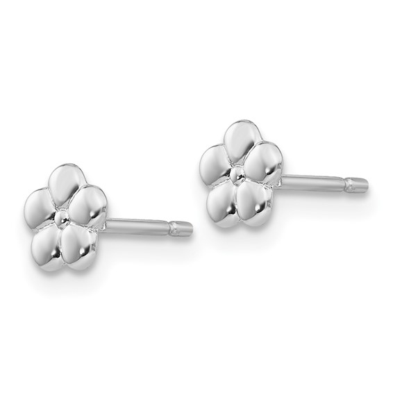 14k White Gold Polished Flower Post Earrings