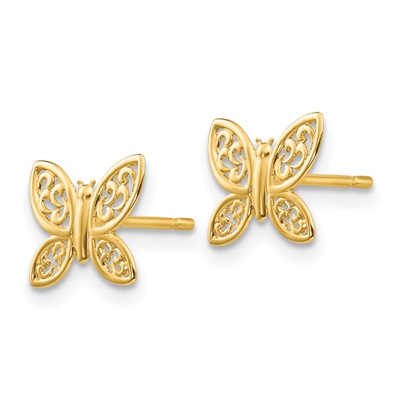 14k Polished Filigree Butterfly Post Earrings
