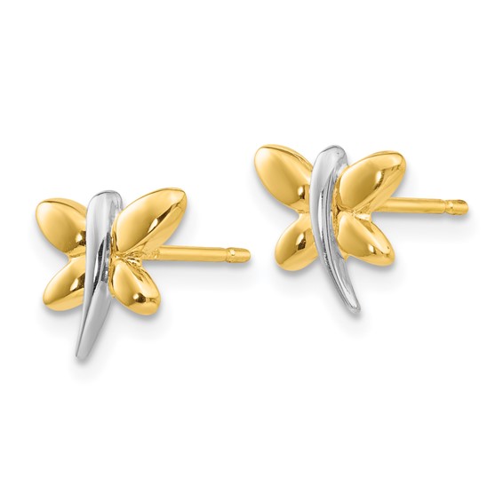 14k with White Rhodium Polished Dragonfly Post Earrings
