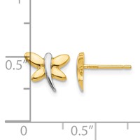 14K Earrings with White Rhodium Polished Dragonfly Post view 4