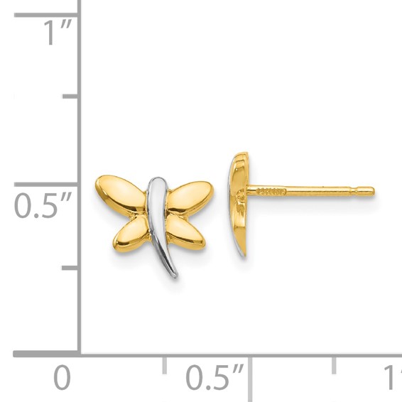 14k with White Rhodium Polished Dragonfly Post Earrings