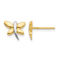 14K Earrings with White Rhodium Polished Dragonfly Post view 1
