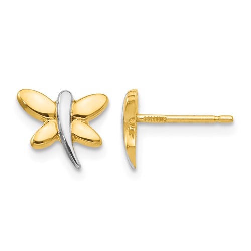 14K Earrings with White Rhodium Polished Dragonfly Post