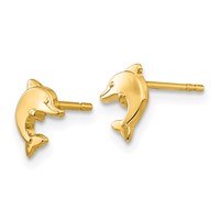 14K Yellow Gold Polished Mini Dolphin Post Earrings view 2