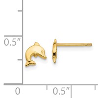 14K Yellow Gold Polished Mini Dolphin Post Earrings view 4