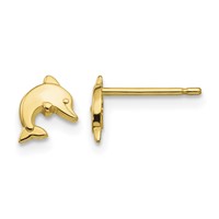 14K Yellow Gold Polished Mini Dolphin Post Earrings view 1