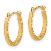 14K Satin and Polished Diamond Cut Design Hoops view 2