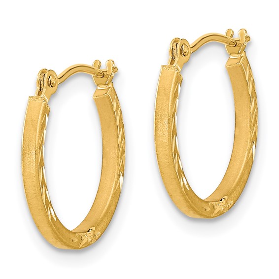 14k Satin and Polished Diamond Cut Design Hoops