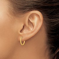 14K Satin and Polished Diamond Cut Design Hoops view 3
