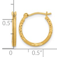 14K Satin and Polished Diamond Cut Design Hoops view 4