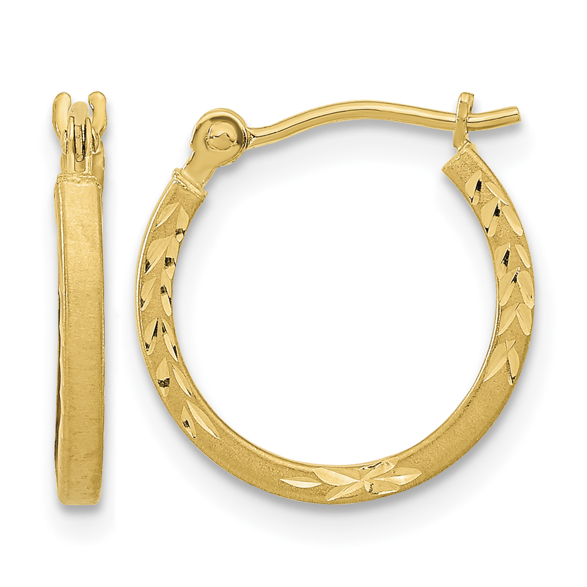 14k Satin and Polished Diamond Cut Design Hoops (YE1762)
