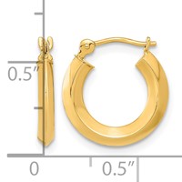 14K Yellow Gold 2x 15mm Polished Knife-Edge Tube Hoop Earrings view 4