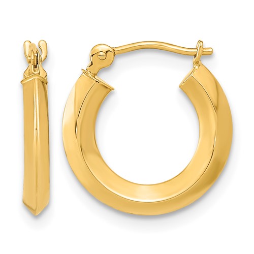 14K Yellow Gold 2x 15mm Polished Knife-Edge Tube Hoop Earrings