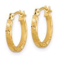 14K Yellow Gold Polished Diamond Cut 1.5mm Square Tube Hoops view 2
