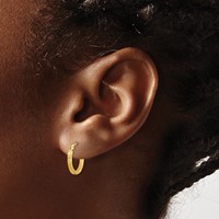 14K Yellow Gold Polished Diamond Cut 1.5mm Square Tube Hoops view 3