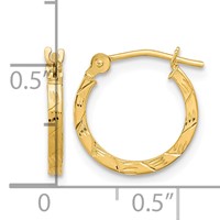 14K Yellow Gold Polished Diamond Cut 1.5mm Square Tube Hoops view 4