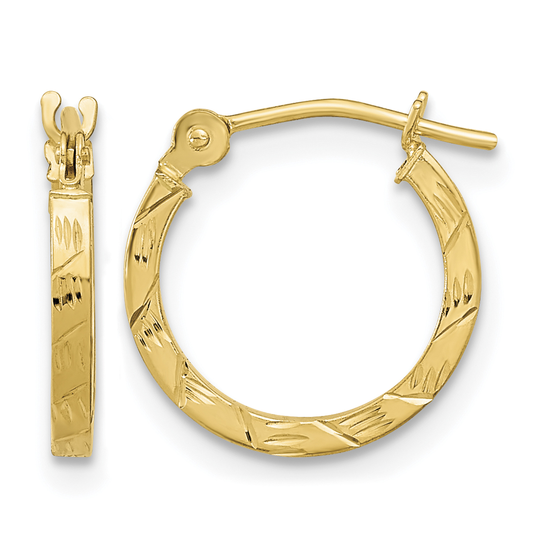 14k Polished Diamond Cut 1.5mm Square Tube Hoops (YE1773)