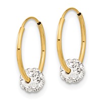 14K Yellow Gold Polished Crystal and Resin Bead Endless Hoops view 2