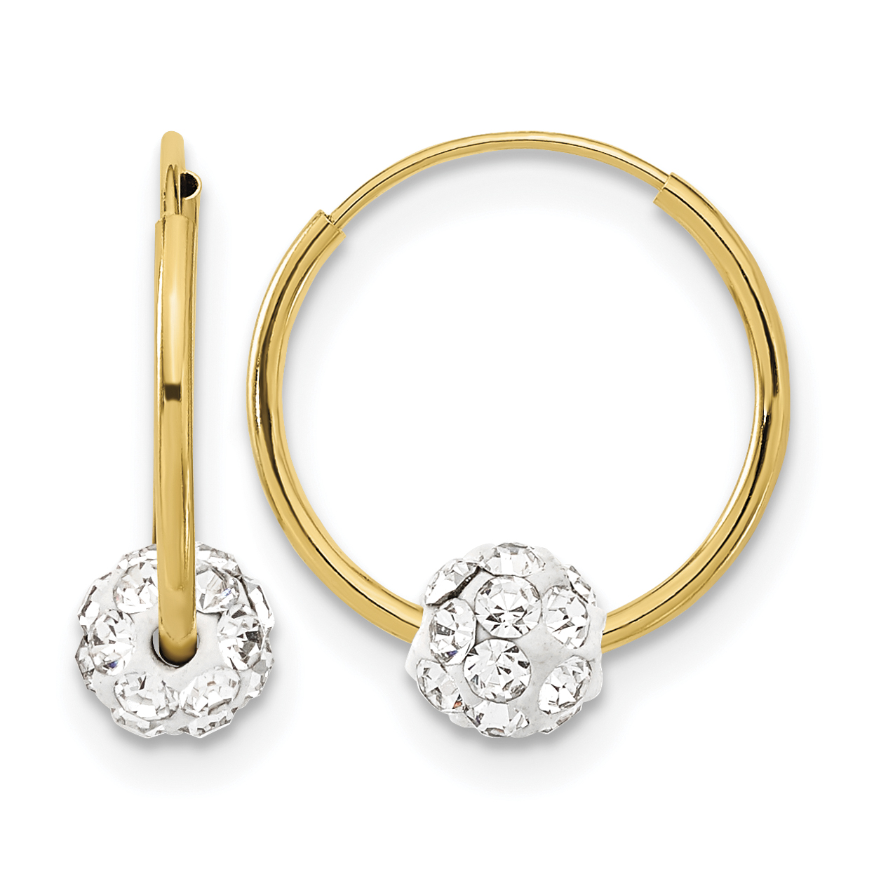 14k Polished Crystal and Resin Bead Endless Hoops (YE1774)