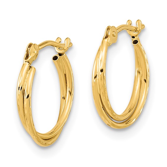 Gold Twisted Diamond-cut Tube Hoop Earrings