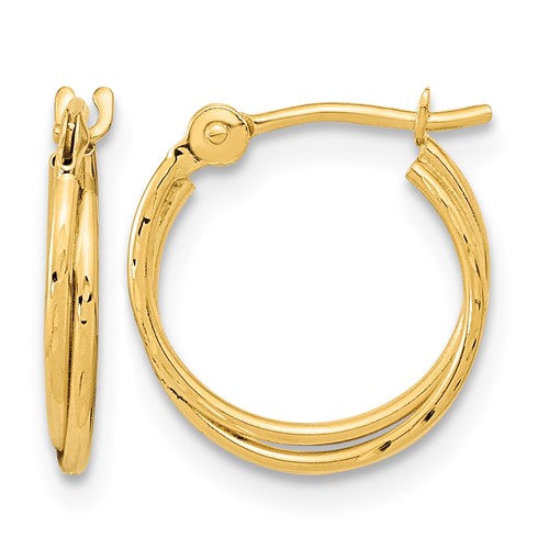 14K Yellow Gold Diamond Cut Polished Double Hoops