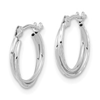 14K White Gold Polished Diamond Cut Double Hoops view 2