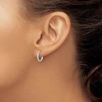 14K White Gold Polished Diamond Cut Double Hoops view 3