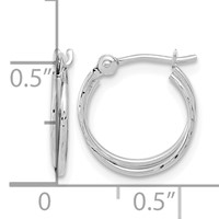 14K White Gold Polished Diamond Cut Double Hoops view 4