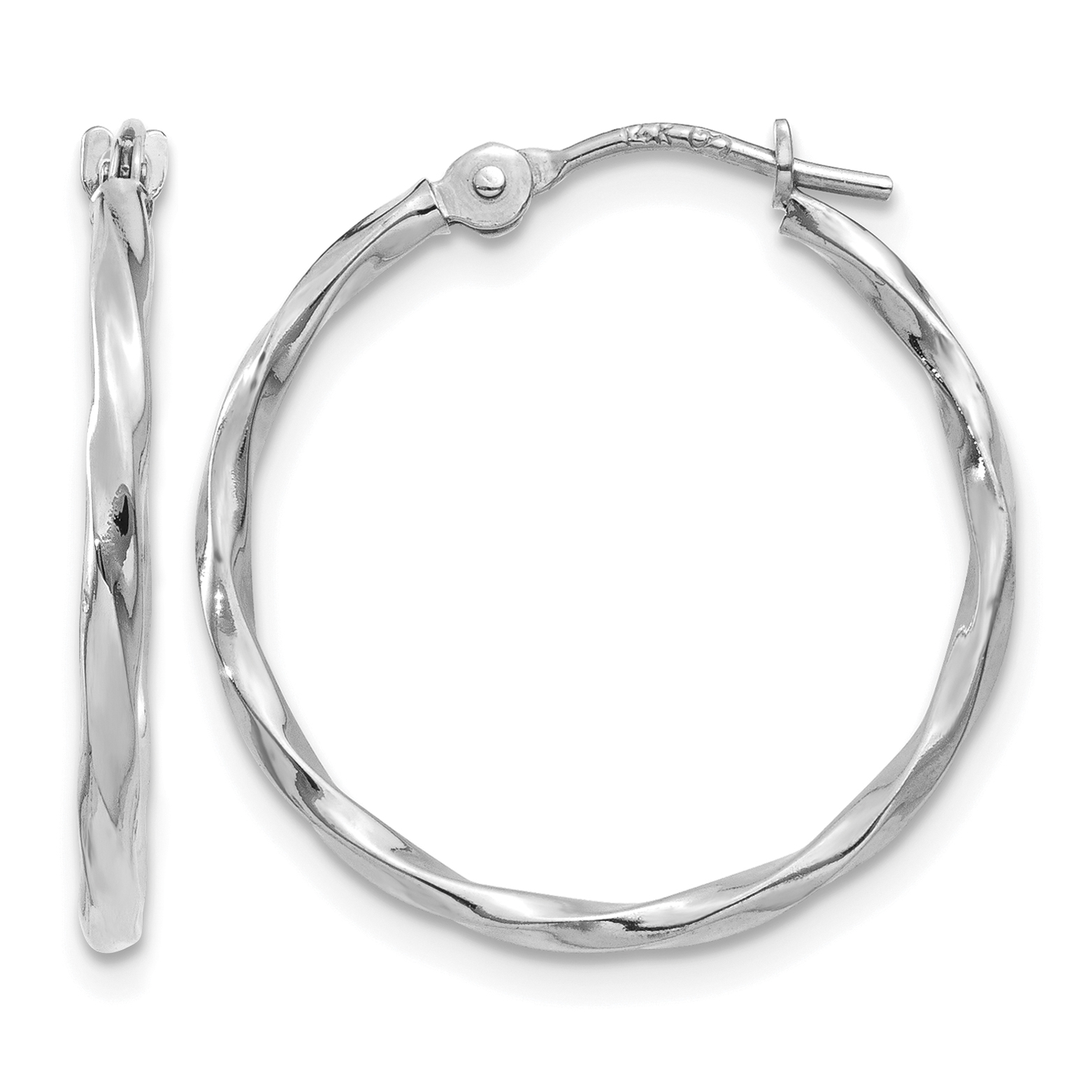 14k White Gold Polished Twisted Hoops (YE1779)