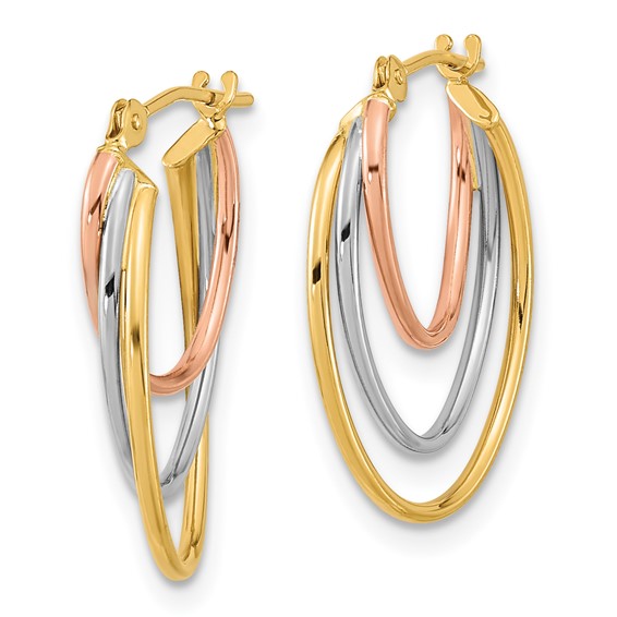 14k Tri-Color Graduated 3 Ring Hoops
