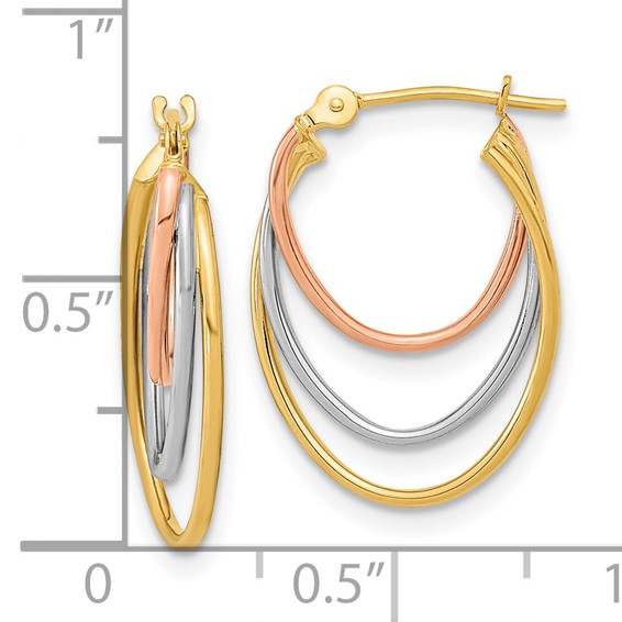 14k Tri-Color Graduated 3 Ring Hoops