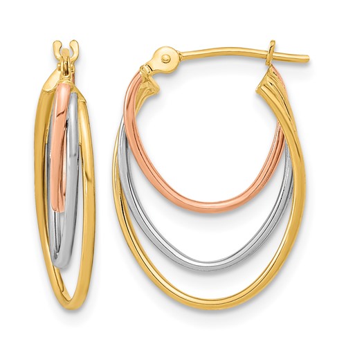 14K Tri-Color Graduated 3 Ring Hoops