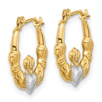 14K with White Rhodium Polished Claddagh Hoops view 2