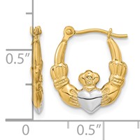 14K with White Rhodium Polished Claddagh Hoops view 4