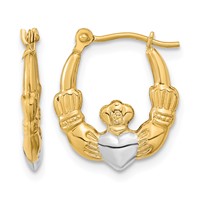 14K with White Rhodium Polished Claddagh Hoops view 1