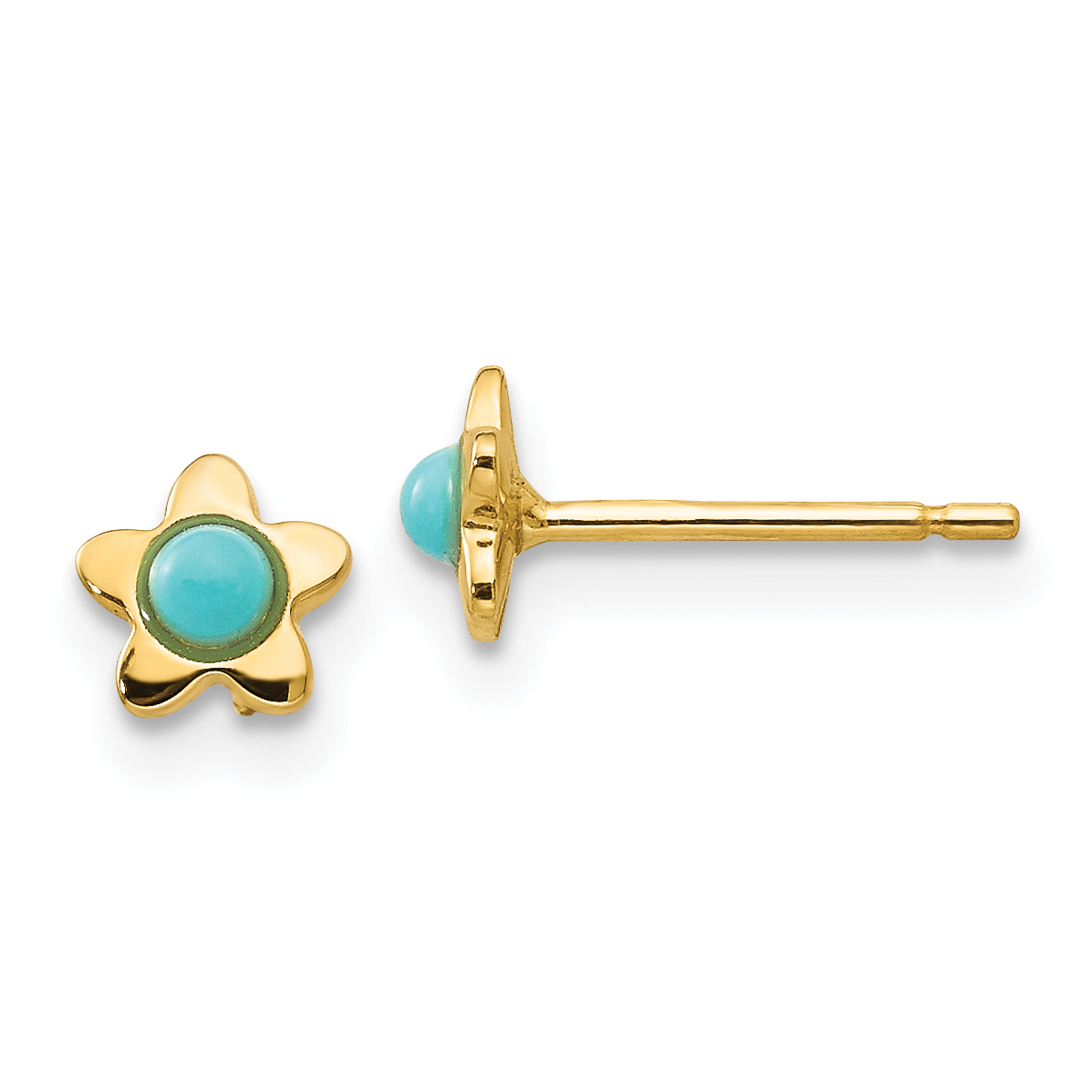 14k Polished Turquoise Star Post Earrings (YE179)