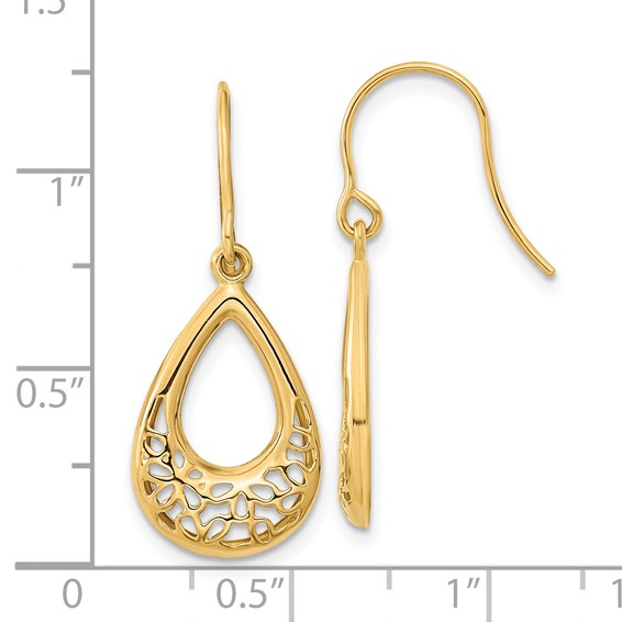 14k Polished Filigree Teardrop Dangle French Hook Earrings