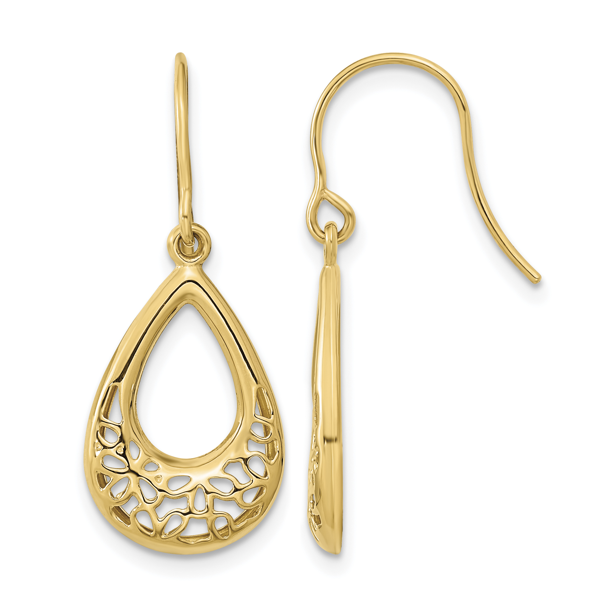 14k Polished Floral Teardrop Shepherd Hook Earrings (YE1804)