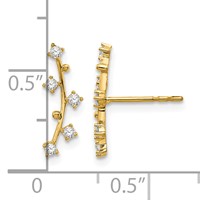 14K Yellow Gold Polished Bar CZ Post Earrings view 4