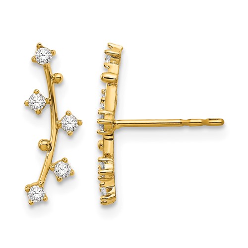 14K Yellow Gold Polished Bar CZ Post Earrings