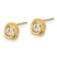 14K 6.5mm Yellow Gold Polished CZ Love Knot Post Earrings view 2